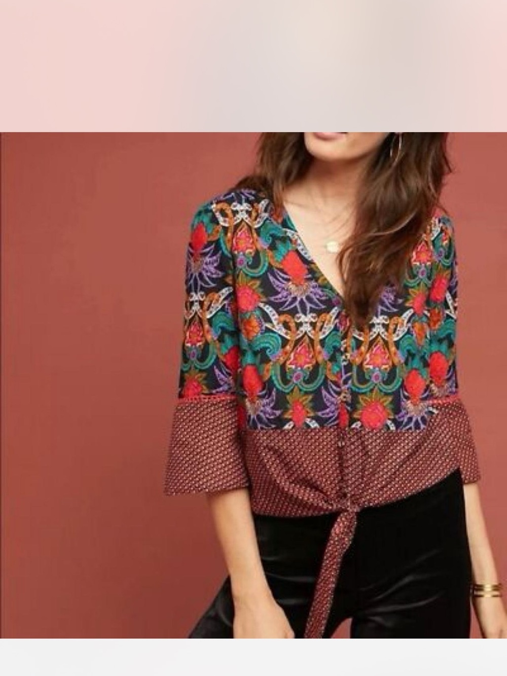 Anthropologie Maeve US Size 14 Bohemians Floral Tie-Front V-Neck Women's
